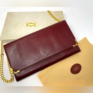 Cartier Bordeaux Leather Flap Clutch Pochette Envelope